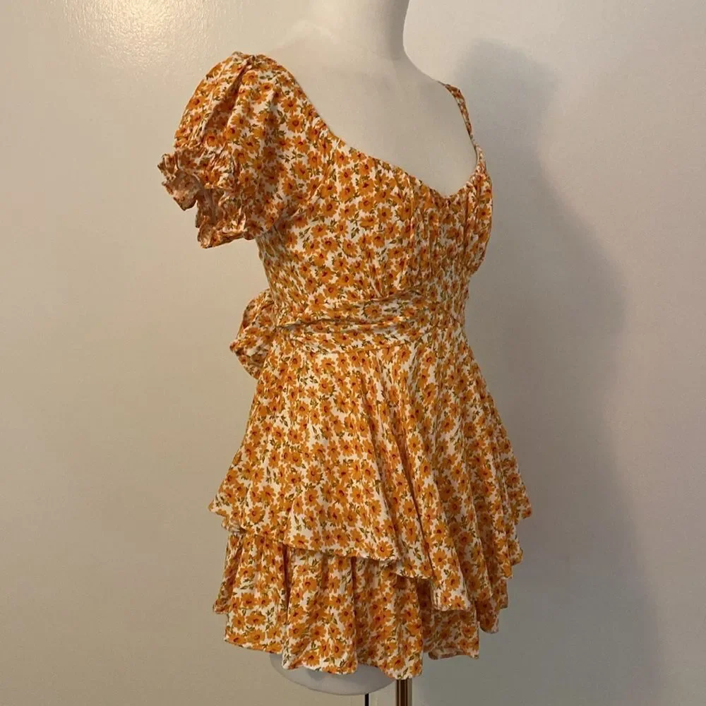 Saints and Secrets Yellow Floral Mini Playsuit / Romper Size Small - Picture 6 of 13